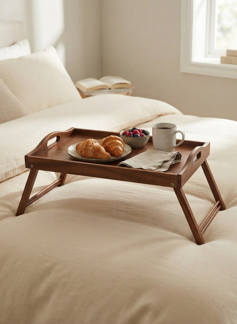 Billi Acacia Wood Bed Tray with Foldable Legs and Handles | Portable Breakfast Serving Tray & Laptop Tray for Bed, Sofa and Couch, Brown - Image 2