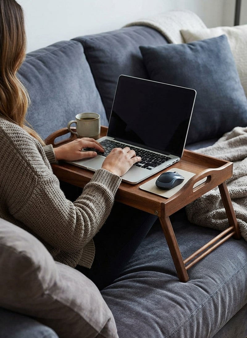 Billi Acacia Wood Bed Tray with Foldable Legs and Handles | Portable Breakfast Serving Tray & Laptop Tray for Bed, Sofa and Couch, Brown - Image 3