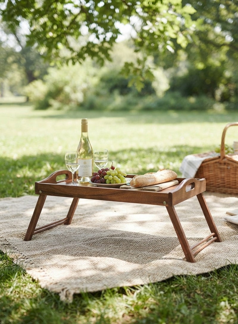 Billi Acacia Wood Bed Tray with Foldable Legs and Handles | Portable Breakfast Serving Tray & Laptop Tray for Bed, Sofa and Couch, Brown - Image 5