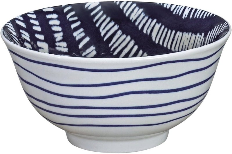 Cilio Amici Decorated Porcelain Bowl, 17 Ounce Capacity, 6" D x 2.75" H, Set of 6, Stripes Pattern - Image 1