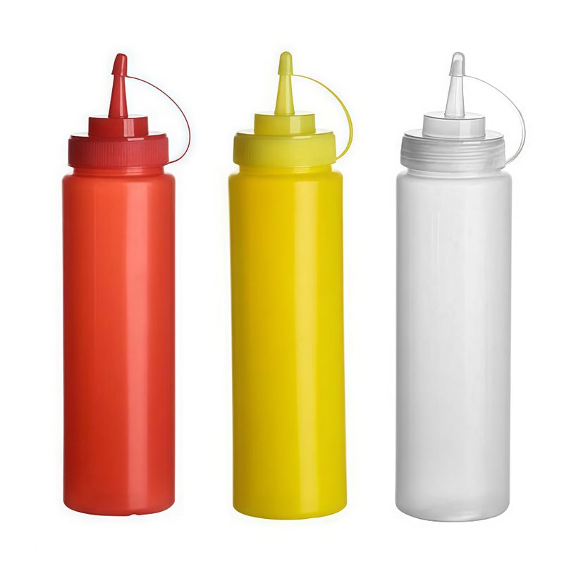 UPSTORE 3PCS 12oz360ML Empty Refillable Squeeze Sauce Condiment Bottles Mustard Storage Container Jar with Twist on Cap Lids for Ketchup Honey Salad DressingColor Random