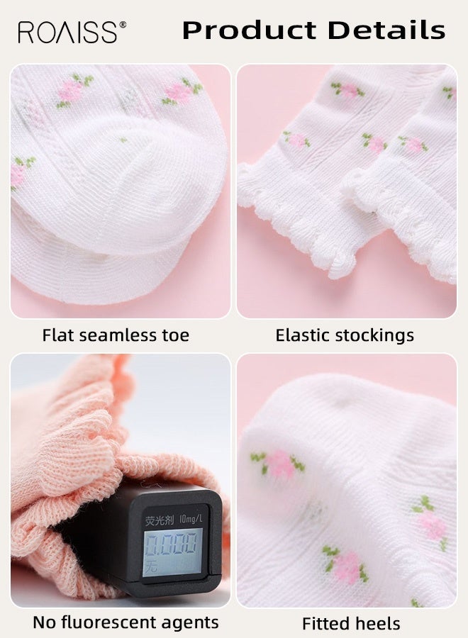 roaiss 5 Pairs Girls Mid-Calf Socks, Comfortable Breathable Mesh Socks Set, Anti-pilling Soft Socks, Thin Middle Tube Socks for Girls - Image 4