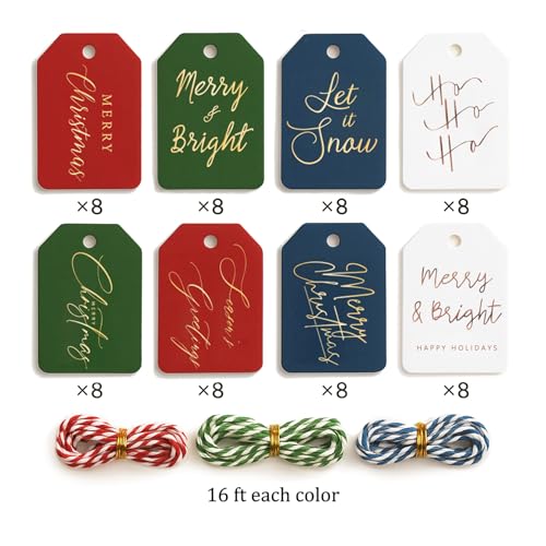 MHSMHL Christmas Gift Tags - 64 Holiday Present Tags with Colored String for Personalizing Your Holiday Gifts, DIY, Xmas Decorations & Gift Labels, Gift Tags for Presents, Christmas Name Tag for Gifts Decor - Image 2