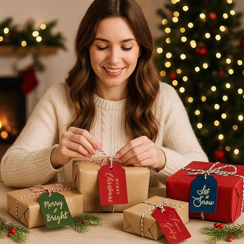 MHSMHL Christmas Gift Tags - 64 Holiday Present Tags with Colored String for Personalizing Your Holiday Gifts, DIY, Xmas Decorations & Gift Labels, Gift Tags for Presents, Christmas Name Tag for Gifts Decor - Image 4