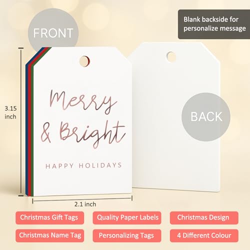 MHSMHL Christmas Gift Tags - 64 Holiday Present Tags with Colored String for Personalizing Your Holiday Gifts, DIY, Xmas Decorations & Gift Labels, Gift Tags for Presents, Christmas Name Tag for Gifts Decor - Image 3