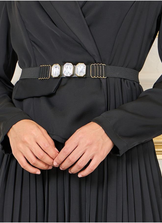 Styli - Gemstone Belted Pleated Blazer Midi Dress - Image 1