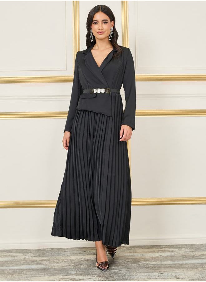 Styli - Gemstone Belted Pleated Blazer Midi Dress - Image 1