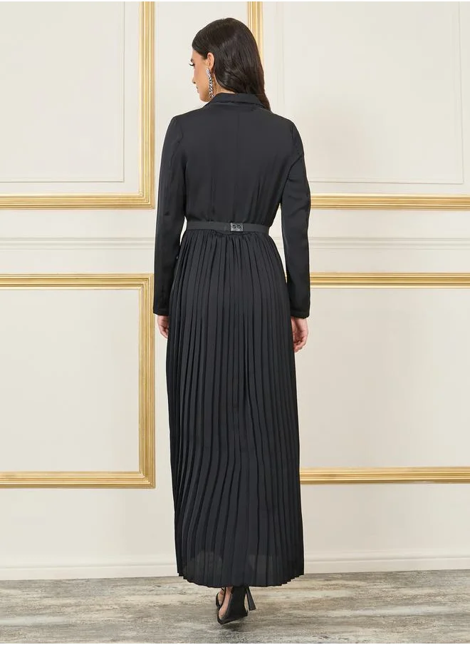 ستايلي Gemstone Belted Pleated Blazer Midi Dress
