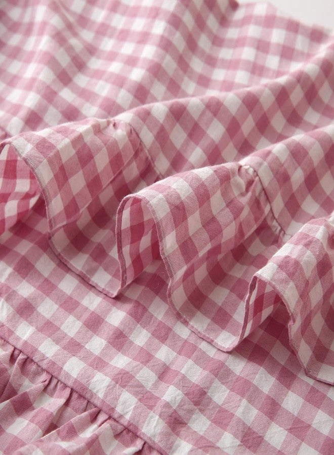 Silnuo Vintage Pink/White Plaid Ruffled Body Pillow Cover Washed Cotton Farmhouse Checkered Gingham 1 Piece Pillowcase for Living Room 20"x54" - Image 3