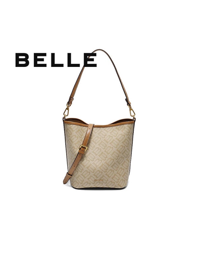 Belle [new Year Gift] Women's Handbag, 25 New Vintage Seagull Monogram Shoulder Crossbody Bucket Bag X7377cx5, Apricot Color - Image 1