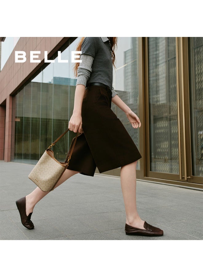Belle [new Year Gift] Women's Handbag, 25 New Vintage Seagull Monogram Shoulder Crossbody Bucket Bag X7377cx5, Apricot Color - Image 2