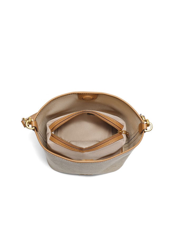 Belle [new Year Gift] Women's Handbag, 25 New Vintage Seagull Monogram Shoulder Crossbody Bucket Bag X7377cx5, Apricot Color - Image 5