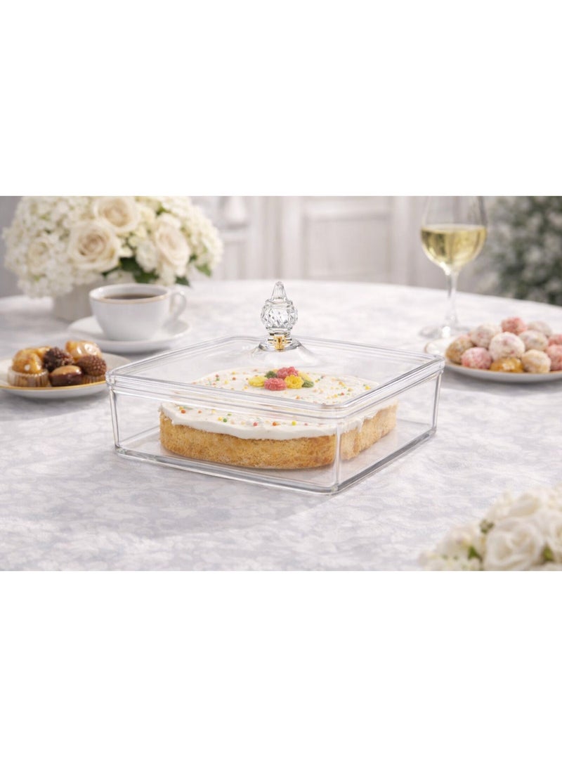 بن شيهون 🍰✨ علبة تقديم أكريليك فاخرة بغطاء شفاف – مقاس 27 سم × ارتفاع 6 سم | أناقة مثالية لضيافة الحلويات والكيك - Image 1