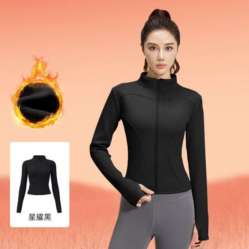 Juyitang Tops, Fitness Clothes, Slimming Running Sports Jackets, Thickened Warm Plus Velvet Yoga Clothes - Image 1