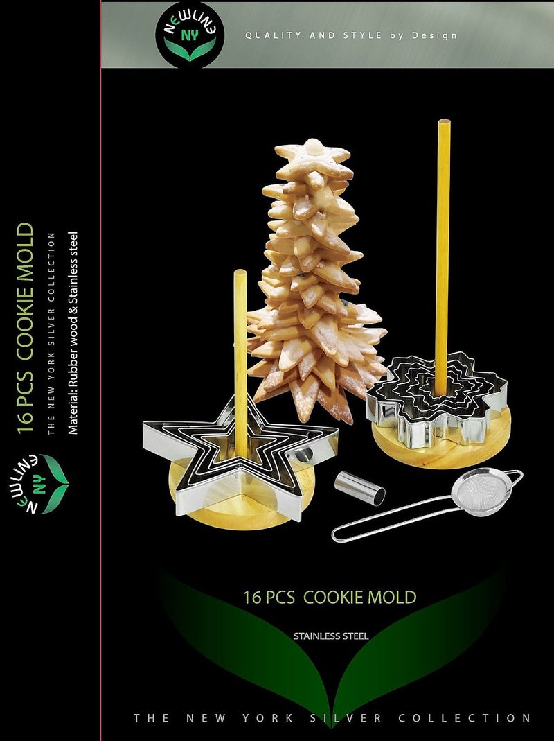 NEWLINE NY NewlineNY 16 Pcs Star Shaped Cookie Molds Cutters to Create Christmas Tree-Like Cookie Display with Recipe - Image 2