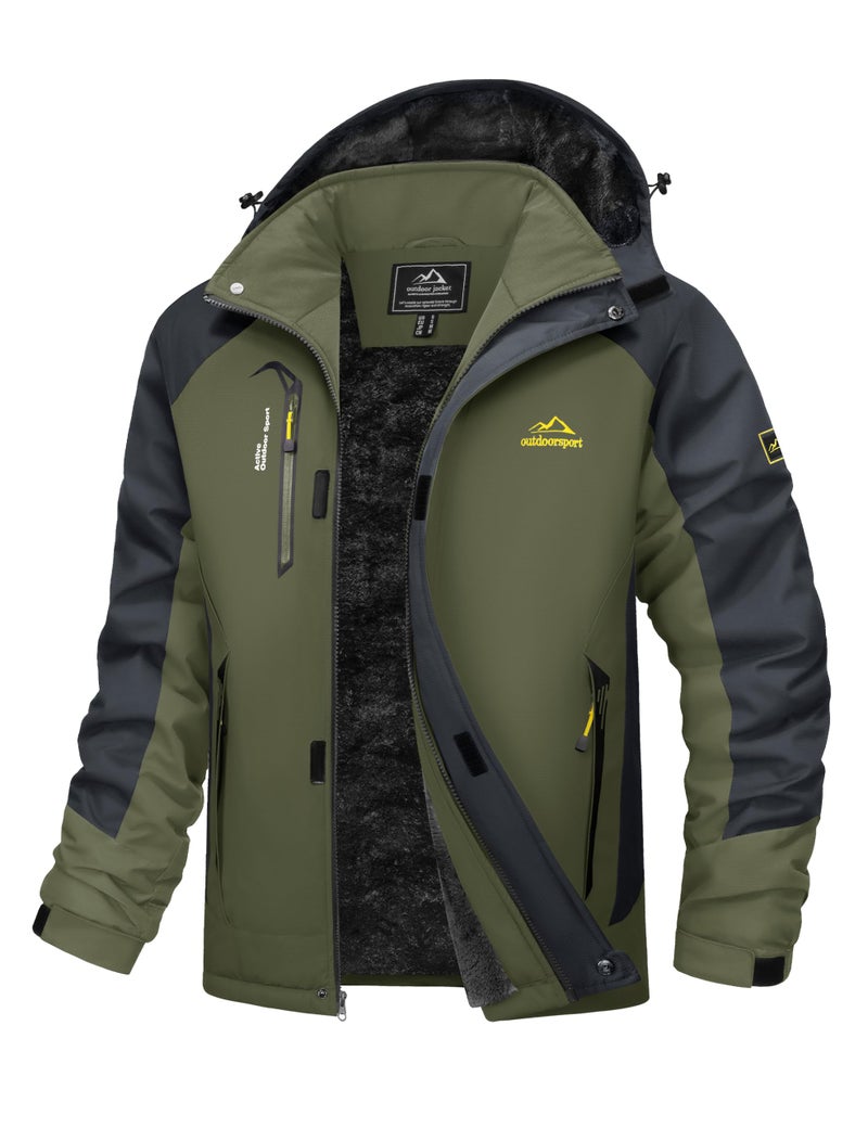 MAGCOMSEN Snowboard Jacket Men Winter Waterproof Ski Sonw Fleece Jackets Thermal Insulated Outdoor Hiking Parka Raincoat Green, 2XL
