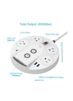 واي آند دي 20W USB C PD Power Strip Surge Protector with Wireless Charger Tower, Travel Delivery Charging for Phone Laptops Desk Office , 1 C/2 A Ports/4 AC Outlets Plug (UK Plug)  - Image 4