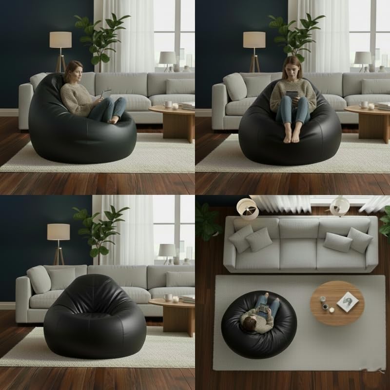 LEXAVI Brand® - XXXXXXL Jumbo Bean Bag Chair with Footrest Premium Imported Soft Faux Leather, Extra Comfortable and Big Size to Other Bean Bags Without Beans (Cover Only) I Color- (6XL-Dark-Tan) - Image 5
