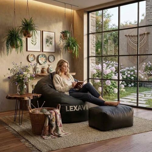 LEXAVI Brand® - XXXXXXL Jumbo Bean Bag Chair with Footrest Premium Imported Soft Faux Leather, Extra Comfortable and Big Size to Other Bean Bags Without Beans (Cover Only) I Color- (6XL-Dark-Tan) - Image 2