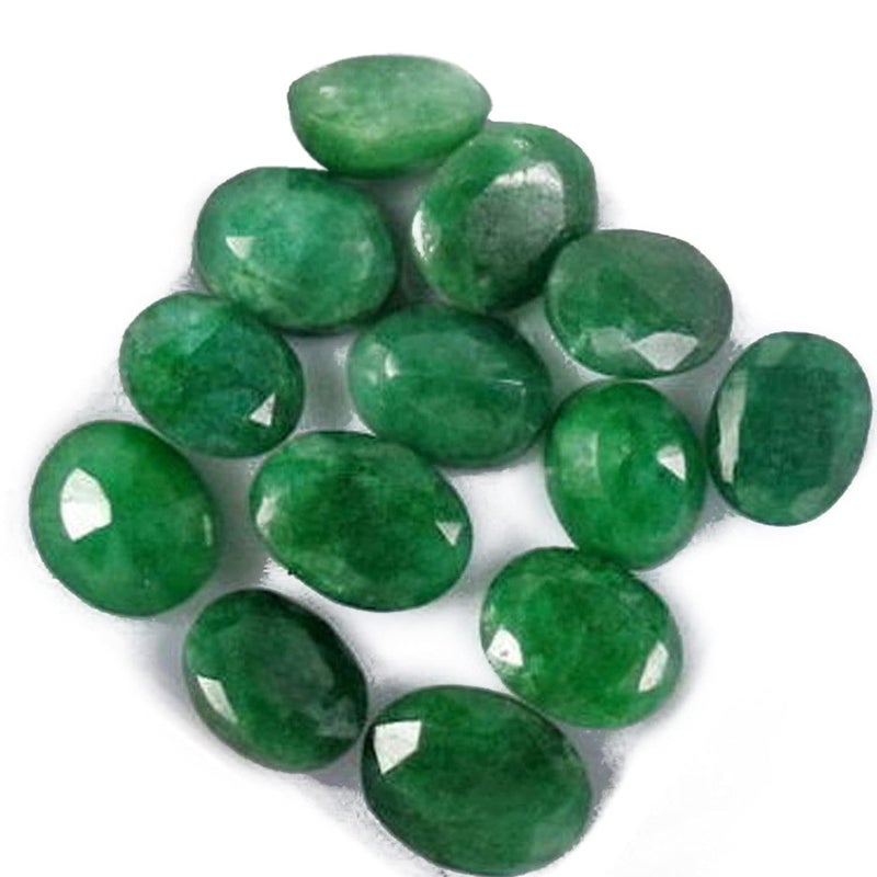 GEMHUB Natural Oval Cut Colombian Loose Green Emerald Beads Approx 60 Ct  12 Pcs Gemstones Lot