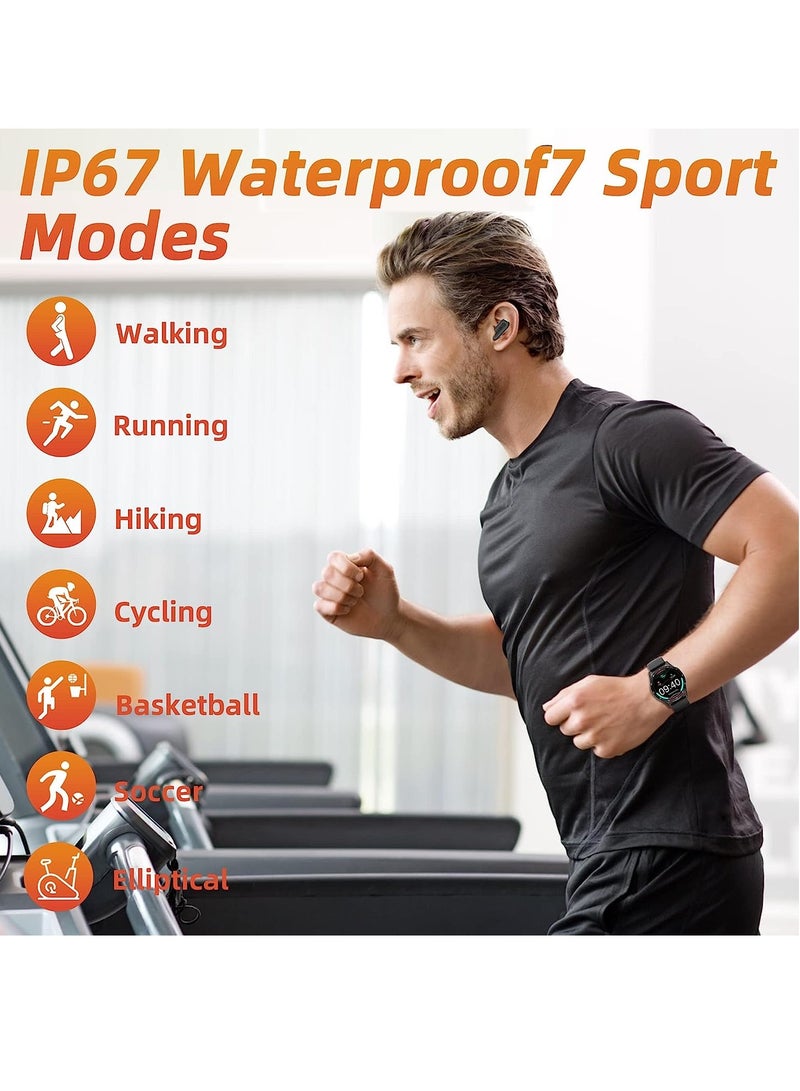Smart Watch with Earbuds, 2 in-1 Smart Watch for iPhone Compatible, Blood Pressure Watch Pro for Men, IP X7 Waterproof Fitness Tracker MP3, Voice Recorder, Heart Rate Sleep Monitor, Long Time Standby - Image 3