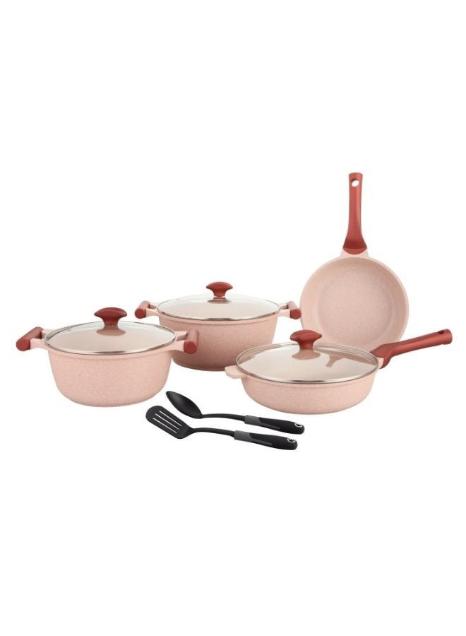 Prestige Prestige Essentials 9pcs Pots and Pans Set | Nonstick Cookware Sets |  Granite Pots Set | Kitchen Induction Pots and Pans Cooking Sets | Pan Sets for Cooking - Pink  - Image 1