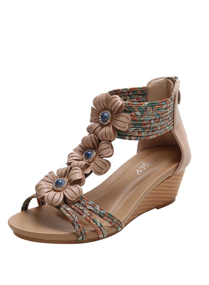 سيكيتو النساء الصيف الجديدة متعددة الاستخدامات سميكة وحيدة مفتوحة إصبع القدم الأزياء أرفين كعب الصنادل - Image 1