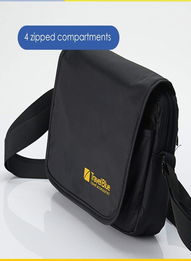 Travel Blue Nylon City Sling Pouch for Men & Women | 4 Zipped Compartments | Adjustable Shoulder Strap | Water-Resistant Travel Crossbody Bag | Black - Image 4