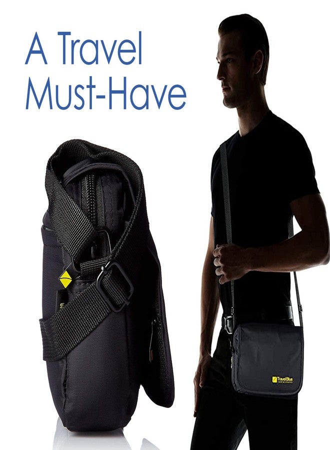 Travel Blue Nylon City Sling Pouch for Men & Women | 4 Zipped Compartments | Adjustable Shoulder Strap | Water-Resistant Travel Crossbody Bag | Black - Image 2