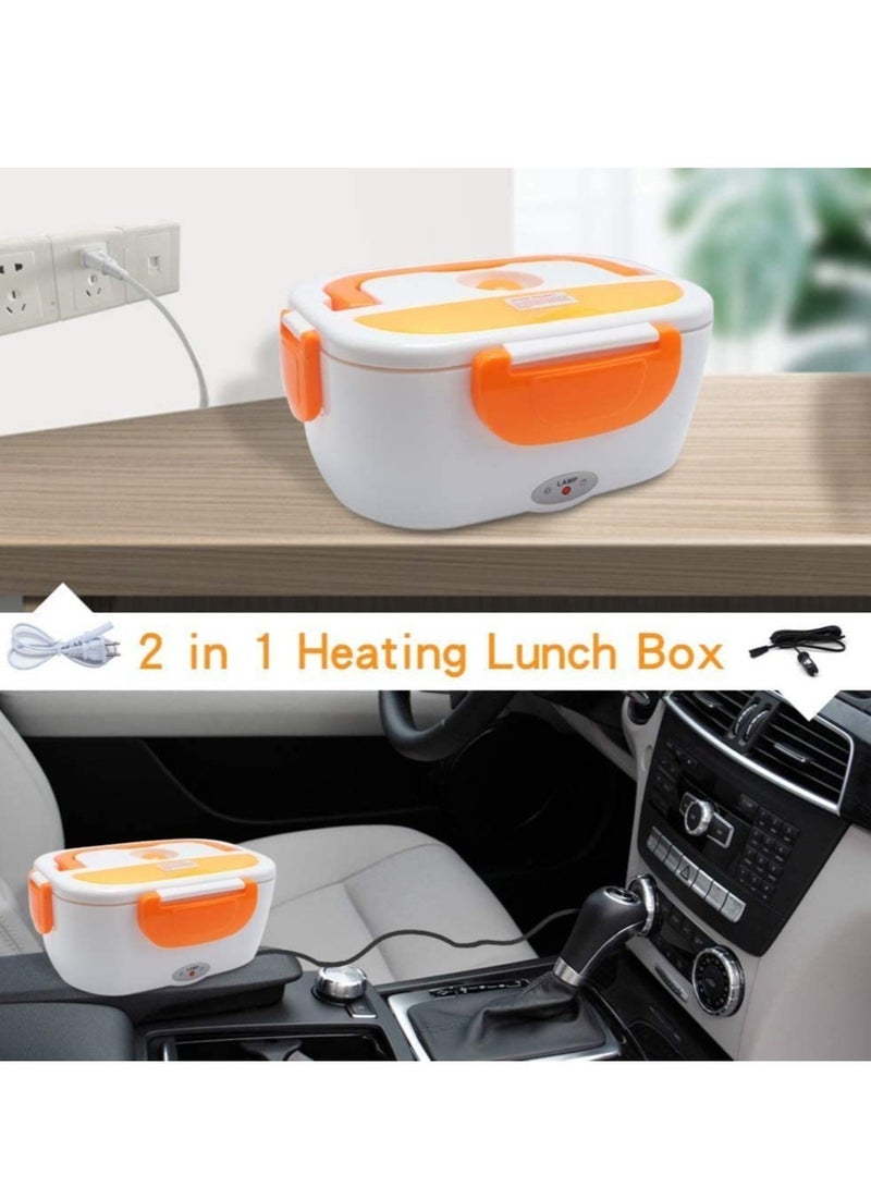 Electric Lunch Box 2 in 1, Portable Food Warmer Heating,Food-Grade Container, 12V 110V 40W Adapter, Car Truck Home Work Use, Spoon and 2 Compartments Included (orange)  - Image 3