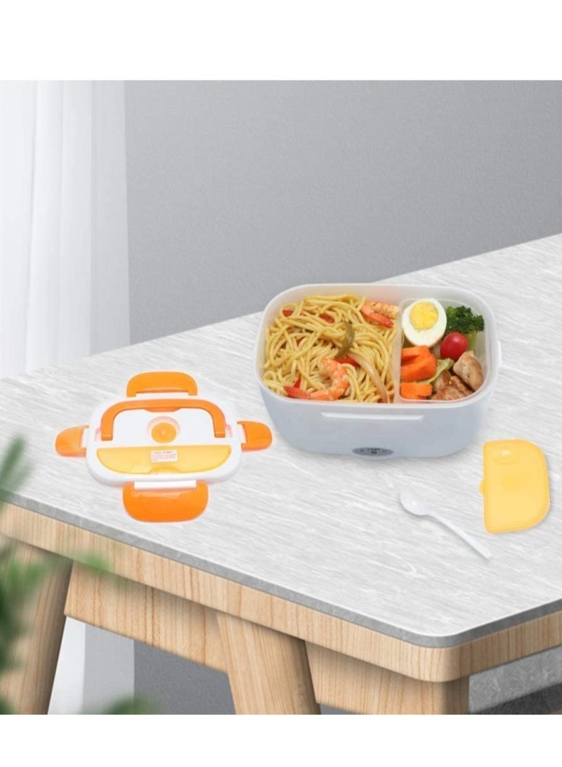 Electric Lunch Box 2 in 1, Portable Food Warmer Heating,Food-Grade Container, 12V 110V 40W Adapter, Car Truck Home Work Use, Spoon and 2 Compartments Included (orange)  - Image 4