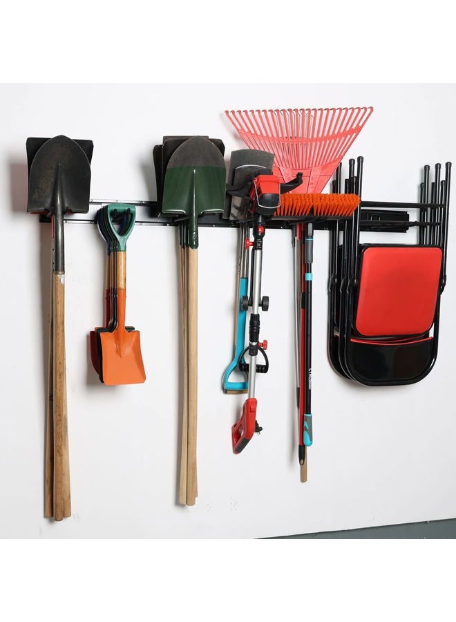 Wallmaster Garage Storage Organization Wall Mount, Garden Tool Rack Organizer Heavy Duty Folding Chair Hangers with 6 Adjustable Hooks 48inch Tracks Max Load 265lb - Image 2