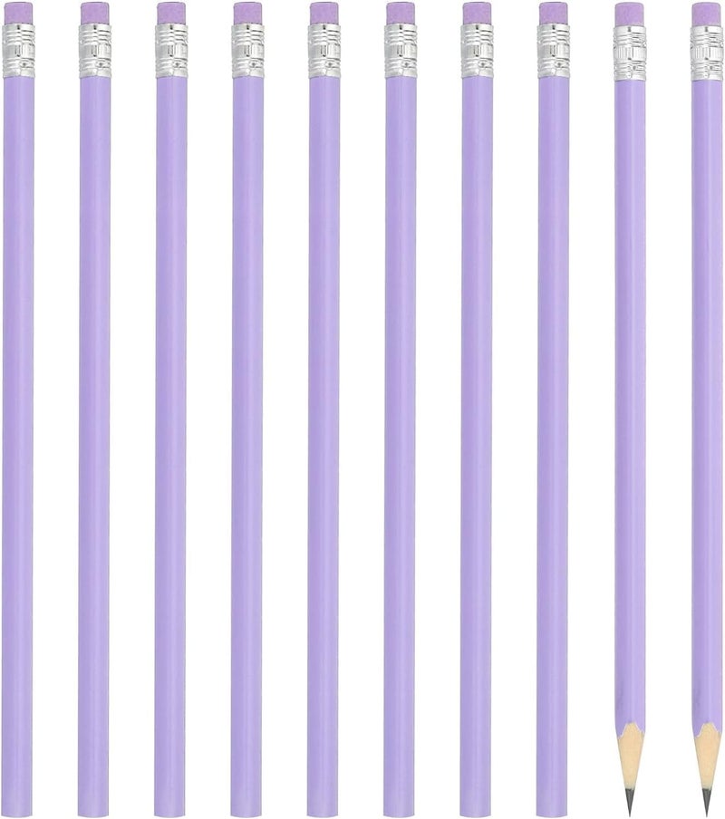 HZYH NimbusNote Round Pencils, 50 Pack HB Graphite Pencils with Eraser Wood Pencils Cute Pencil for Classroom Teacher Office Supplies,  Purple - Image 1