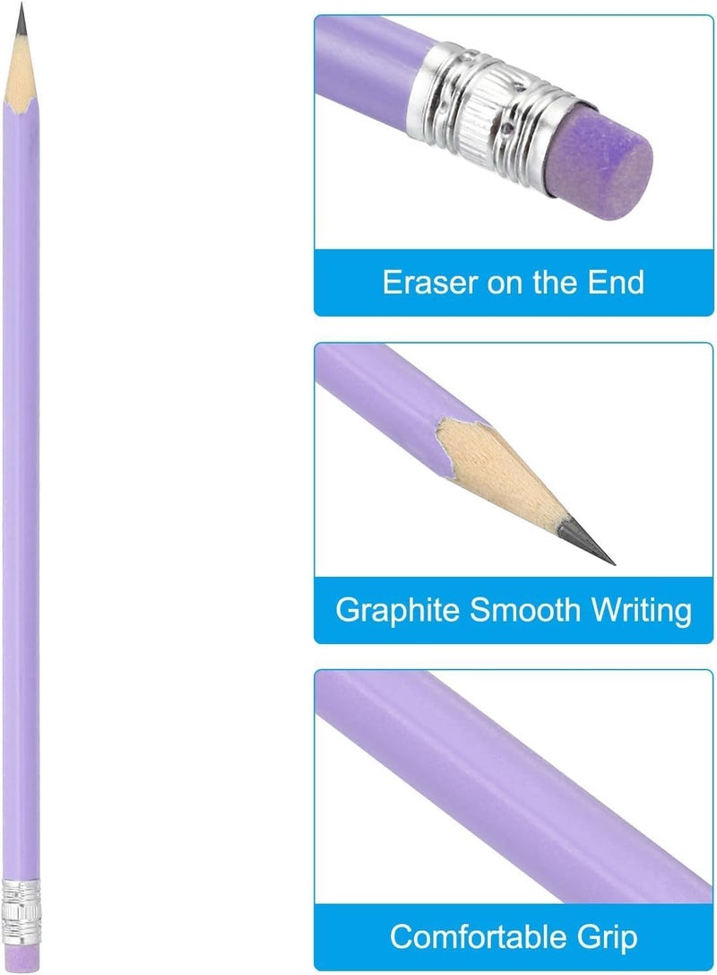 HZYH NimbusNote Round Pencils, 50 Pack HB Graphite Pencils with Eraser Wood Pencils Cute Pencil for Classroom Teacher Office Supplies,  Purple - Image 3