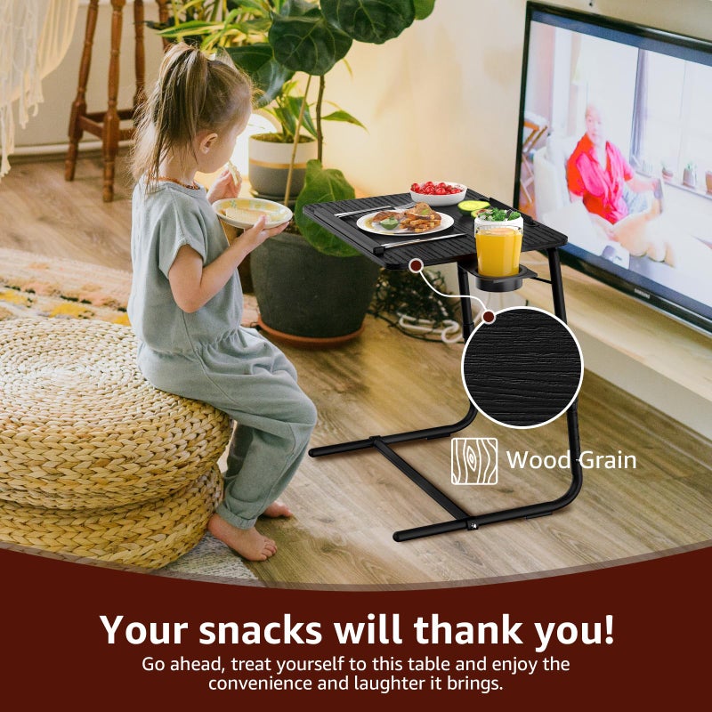 NUTIKAS Adjustable TV Tray Black Dinner - Folding Trays for Eating On Couch Wooden Tables Mate Stand Foldable Desk with Cup Holder Portable - Image 2