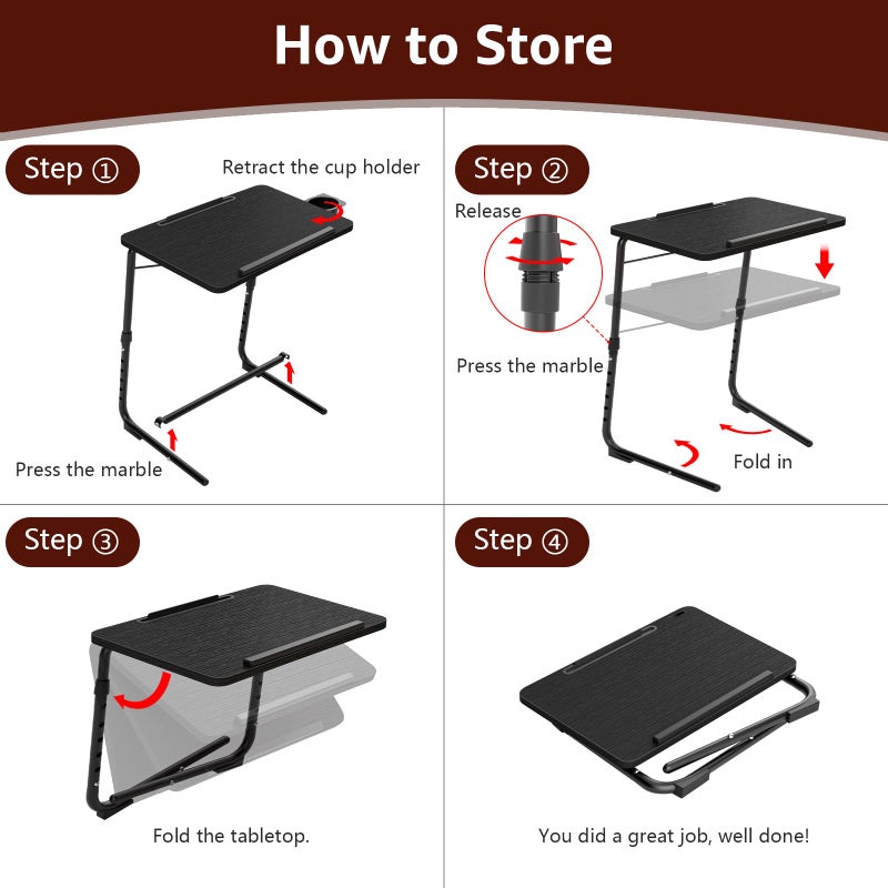 NUTIKAS Adjustable TV Tray Black Dinner - Folding Trays for Eating On Couch Wooden Tables Mate Stand Foldable Desk with Cup Holder Portable - Image 5