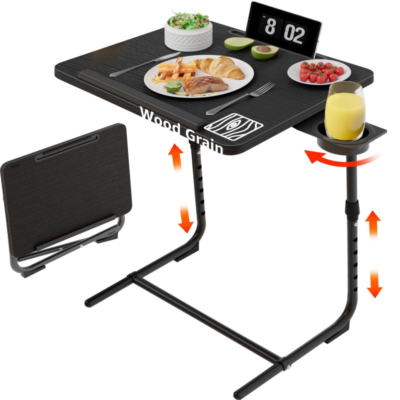 NUTIKAS Adjustable TV Tray Black Dinner - Folding Trays for Eating On Couch Wooden Tables Mate Stand Foldable Desk with Cup Holder Portable - Image 1