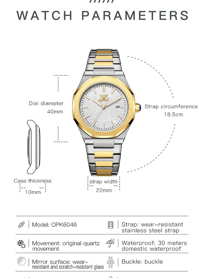 OPK Men's Octagonal Steel Band Men's Watch Form Calendar Luminous Quartz Watch 6046 - Image 4