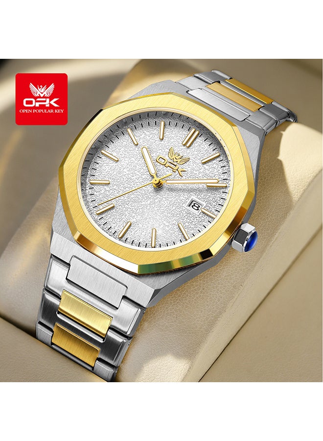 OPK Men's Octagonal Steel Band Men's Watch Form Calendar Luminous Quartz Watch 6046 - Image 1