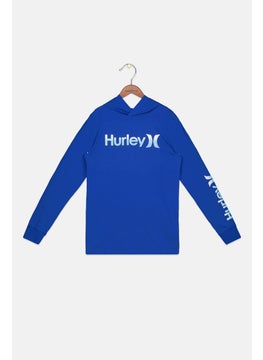 Kids Boy Hooded Brand Logo Long Sleeve T-Shirt, Blue