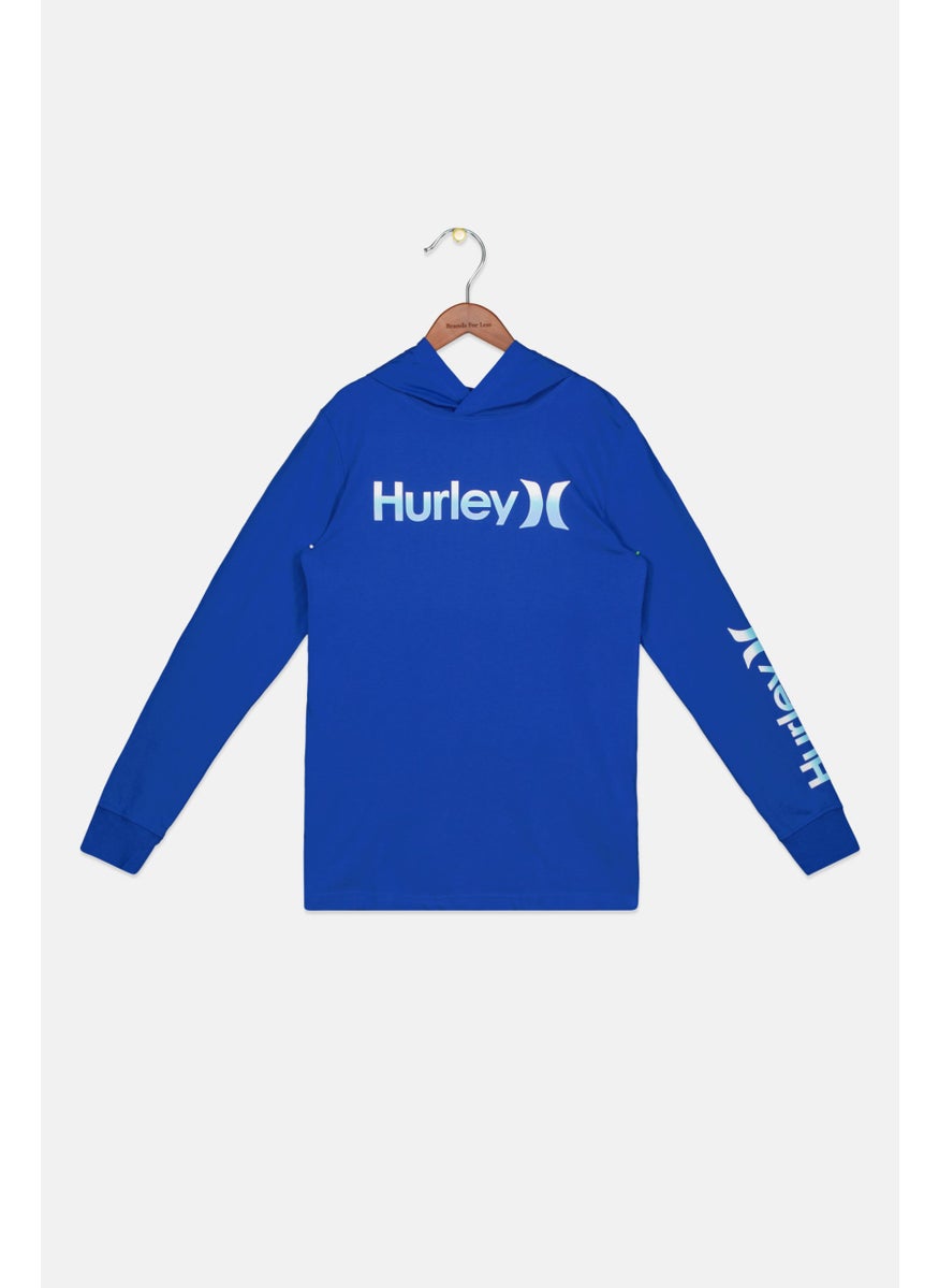 Hurley - Kids Boy Hooded Brand Logo Long Sleeve T-Shirt, Blue - Image 1