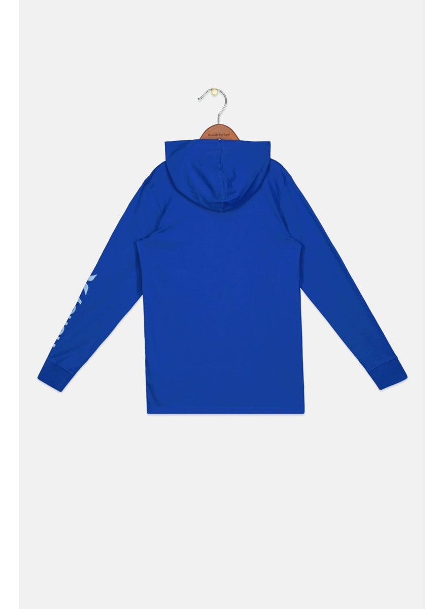 Hurley - Kids Boy Hooded Brand Logo Long Sleeve T-Shirt, Blue - Image 1
