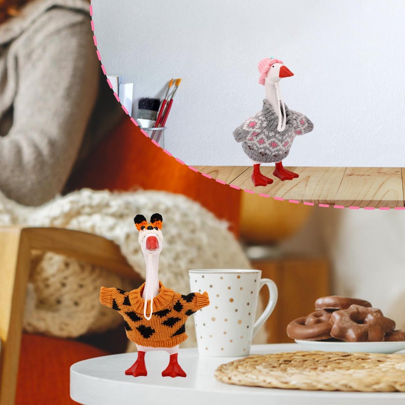 Sinbana 6 Sets Mini Desk Goose Outfits and Hats, Cute Knitted Sweater Clothes for 7 Inch Magnetic Desktop Goose or Keychain Adorable Porch Geese Statue Costumes Headwear Accessories for Home Office Display - Image 5