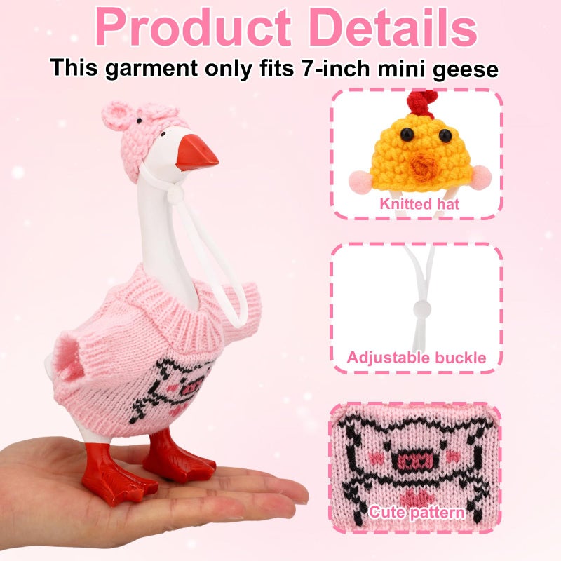 Sinbana 6 Sets Mini Desk Goose Outfits and Hats, Cute Knitted Sweater Clothes for 7 Inch Magnetic Desktop Goose or Keychain Adorable Porch Geese Statue Costumes Headwear Accessories for Home Office Display - Image 4