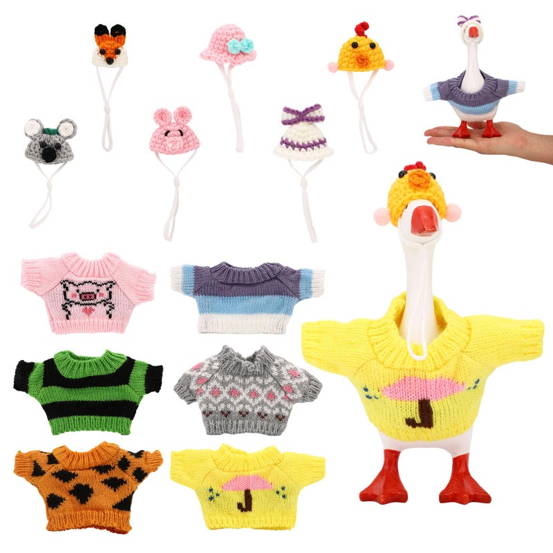 Sinbana 6 Sets Mini Desk Goose Outfits and Hats, Cute Knitted Sweater Clothes for 7 Inch Magnetic Desktop Goose or Keychain Adorable Porch Geese Statue Costumes Headwear Accessories for Home Office Display - Image 1