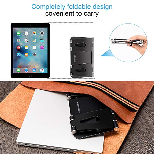 aceyoon Adjustable Tablet Stand, iPad/Cell Phone Holder for Desk, Aluminum Alloy Stand Holder for 2 Phones or a Tablet/Kindle, Sturdy Dual Stands, Foldable and Portable, Black - Image 3