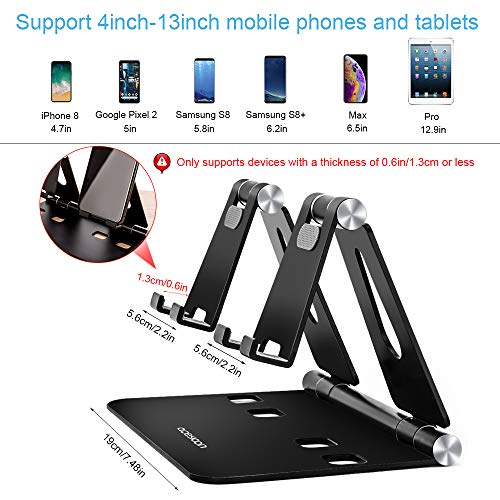 aceyoon Adjustable Tablet Stand, iPad/Cell Phone Holder for Desk, Aluminum Alloy Stand Holder for 2 Phones or a Tablet/Kindle, Sturdy Dual Stands, Foldable and Portable, Black - Image 2