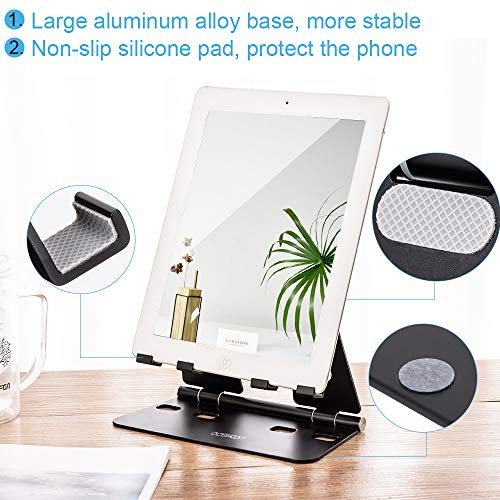 aceyoon Adjustable Tablet Stand, iPad/Cell Phone Holder for Desk, Aluminum Alloy Stand Holder for 2 Phones or a Tablet/Kindle, Sturdy Dual Stands, Foldable and Portable, Black - Image 4