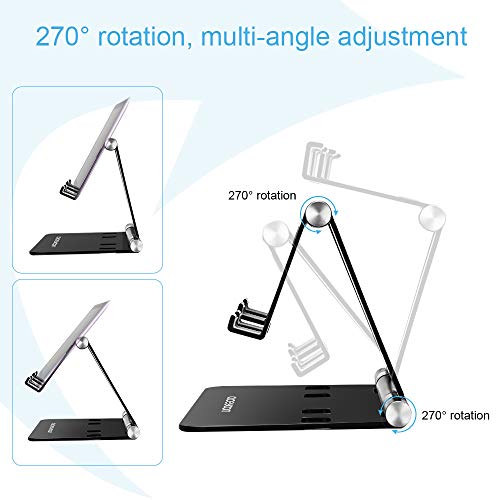 aceyoon Adjustable Tablet Stand, iPad/Cell Phone Holder for Desk, Aluminum Alloy Stand Holder for 2 Phones or a Tablet/Kindle, Sturdy Dual Stands, Foldable and Portable, Black - Image 5