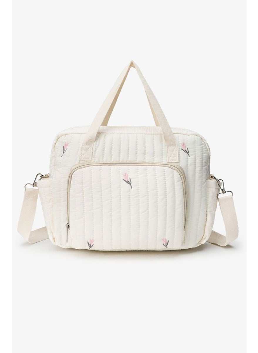 GUDOO Large Diaper Bag Tote, Quilted Mommy Baby Bag with Adjustable Shoulder Strap and Stroller Straps, Spacious Maternity Travel Bag (Beige , Large)